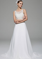 A-Linie-Brautkleid aus mit Bateau-Kragen und Perlen-Applikation Mit Schleppe in Elfenbeinfarbe
