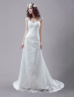 A-Linie-Brautkleid aus mit Carmenausschnitt und Spitzen Mit Schleppe in Weiß
