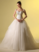 A-Linie-Brautkleid aus mit Herz-Ausschnitt und Perlen-Applikation und Hof-Schleppe in Elfenbeinfarbe