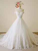 A-Linie-Brautkleid aus mit Herz-Ausschnitt und Spitzen Mit Schleppe in Elfenbeinfarbe