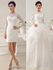 A-Linie-Brautkleid aus mit Rundkragen und Knöpfen und Hof-Schleppe in Elfenbeinfarbe Milanoo
