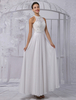 A-Linie-Brautkleid aus mit Rundkragen und Spitzen bodenlang in Elfenbeinfarbe