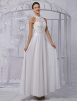 A-Linie-Brautkleid aus mit Rundkragen und Spitzen bodenlang in Elfenbeinfarbe