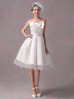 A-Linie-Brautkleid aus mit trägerlosem Design und Schleife knielang in Elfenbeinfarbe Milanoo