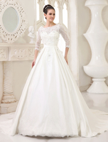 A-Linie Brautkleid aus mit U-Halsausschnitt und Spitzen und Kapelle-Schleppe Milanoo