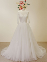 A-Linie-Brautkleid aus mit V-Ausschnitt und Spitzen Mit Schleppe in Elfenbeinfarbe