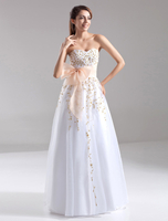 A-Linie-Brautkleid aus Organza mit Herz-Ausschnitt und Pailletten bodenlang in Weiß