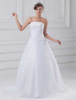 A-Linie-Brautkleid aus Organza mit trägerlosem Design und Fall und Hof-Schleppe in Weiß