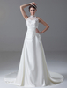 A-Linie-Brautkleid aus Satingewebe mit Halskragen und Perlen-Applikation und Hof-Schleppe in Elfenbeinfarbe