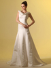 A-Linie-Brautkleid aus Satingewebe mit Rollkragen und Blumen-Deko und Hof-Schleppe in Elfenbeinfarbe Milanoo