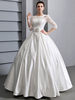 A-Linie-Brautkleid aus Satingewebe mit Rundkragen und Spitzen bodenlang in Elfenbeinfarbe Milanoo