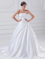 A-Linie-Brautkleid aus Satingewebe mit trägerlosem Design und Perlen-Applikation und Hof-Schleppe in Weiß