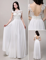 A-Linie-Brautkleid aus Spitze Illusion Ausschnitt und Spitzen bodenlang in Elfenbeinfarbe