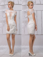 A-Linie-Brautkleid aus Spitze mit Rundkragen mit Spitzen Mini-Kleid in Elfenbeinfarbe Milanoo