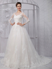 A-Linie-Brautkleid aus Spitze mit Rundkragen und Perlen-Applikation Mit Schleppe in Elfenbeinfarbe Milanoo