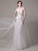 A-Linie-Brautkleid aus Spitze mit Rundkragen und Spitzen Mit Schleppe in Elfenbeinfarbe Milanoo