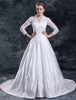 A-Linie-Brautkleid aus Spitze mit V-Ausschnitt und Pailletten und Hof-Schleppe in Weiß