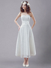 A-Linie-Brautkleid aus Spitze und Herz-Ausschnitt und Kunstdiamanten wadenlang und Weiß