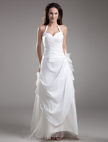 A-Linie-Brautkleid aus Taft mit Halter und Schleife und Schleppe in Weiß