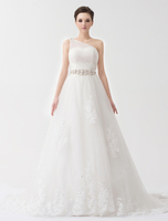 A-Linie-Brautkleid aus Tüll mit Einschulter in Elfenbeinfarbe