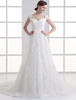 A-Linie-BrautKleid aus Tüll mit Perlen-Applikation und Hof-Schleppe in Elfenbeinfarbe