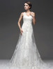 A-Linie-Brautkleid aus Tüll mit Perlen-Applikation und Hof-Schleppe in Elfenbeinfarbe