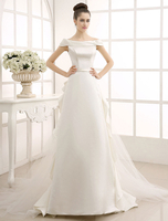 A-Linie-Brautkleid mit Carmenausschnitt in Elfenbeinfarbe Milanoo