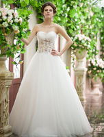 A-Linie-Brautkleid mit Herz-Ausschnitt und Kunstdiamanten in Elfenbeinfarbe Milanoo