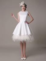 A-Linie Kleid knielang Feder Hochzeit Tiered Brautkleid Satin-Schleife Milanoo