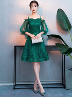 Abendkleid 2021 Spitze Tüll Riemen Langarm knielangen Cocktail Social Party Kleider