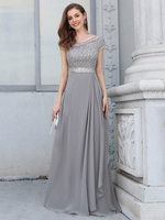 Abendkleid A-Line Jewel Neck Bodenlange Kurzarm-Reißverschlüsse Chiffon Social Party Kleider