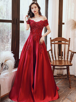 Abendkleid A-Linie Bateau Neck Bodenlang Kurzarm Schnürperlen Perlen Matte Satin Abendkleid