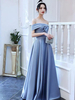 Abendkleid A-Linie Bateau Neck Bodenlange Kurzarm-Schnürschuhe mit geteilter Front Partykleider Mintblaues Festzugskleid