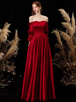 Abendkleid A-Linie Bateau Neck Matt Satin Bodenlange Burgunder Festzug Kleider