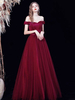 Abendkleid A-Linie Bateau Neck Satin Stoff Bodenlang Formelle Abendkleider Burgunder Festzug Kleid
