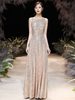 Abendkleid A-Linie Jewel Neck Bodenlanges ärmelloses Reißverschluss-Pailletten-Abendkleid