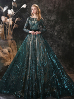 Abendkleid A-Linie Juwel Hals mit Zug Langarm Ärmel Reißverschluss Spitze Spitze Formelle Partykleider