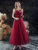 Abendkleid A-Linie Sweetheart Neck Lace bodenlange ärmellose Partykleider Burgunder Festzugskleid