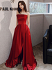 Abendkleid A-Linie trägerloses Satingewebe bodenlanges plissiertes soziales Abschlussballkleid