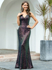 Abendkleid A-Linie V-Ausschnitt Bodenlange rückenfreie Pailletten Social Party Kleider