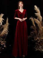 Abendkleid A-Linie V-Ausschnitt Matt Satin Bodenlange Burgunder Partykleider