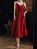 Abendkleid A-Linie V-Ausschnitt Matt Satin Tee-Länge Rüschen Formelle Abendkleider