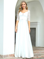 Abendkleid A-Linie V-Ausschnitt Spitze Spitzenärmel Bodenlange Social Party Kleider