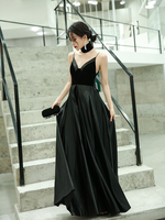 Abendkleid A-Linie V-Ausschnitt Velours Bodenlange Spaghettiträger Ballkleid