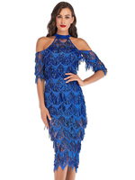 Abendkleid Blau Kurzarm Polyester Pailletten Geteilte Ausschnitte Kleider Partykleid Bodycon Festzugskleid