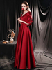 Abendkleid Burgund A-Line Designed Ausschnitt Matt Satin Bodenlange Partykleider Festzugskleid