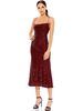 Abendkleid Burgund A-Linie Designed Ausschnitt Pailletten Ärmellos Überkreuzte Partykleider