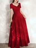Abendkleid Burgunder A-Linie Sweetheart Neck Bodenlange Abendkleider Festzugskleid