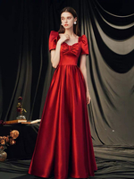 Abendkleid Burgunder A-Linie Sweetheart Neck Bodenlange Kurzarm Partykleider Festzugskleid