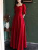 Abendkleid Burgunder A-Linie Sweetheart Neck Bodenlange Langarm-Abendkleider Festzugskleid
